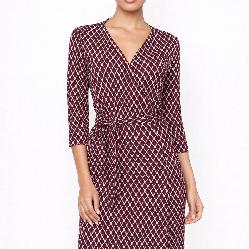 DVF Burgundy Printed Wrap Dress Size 10